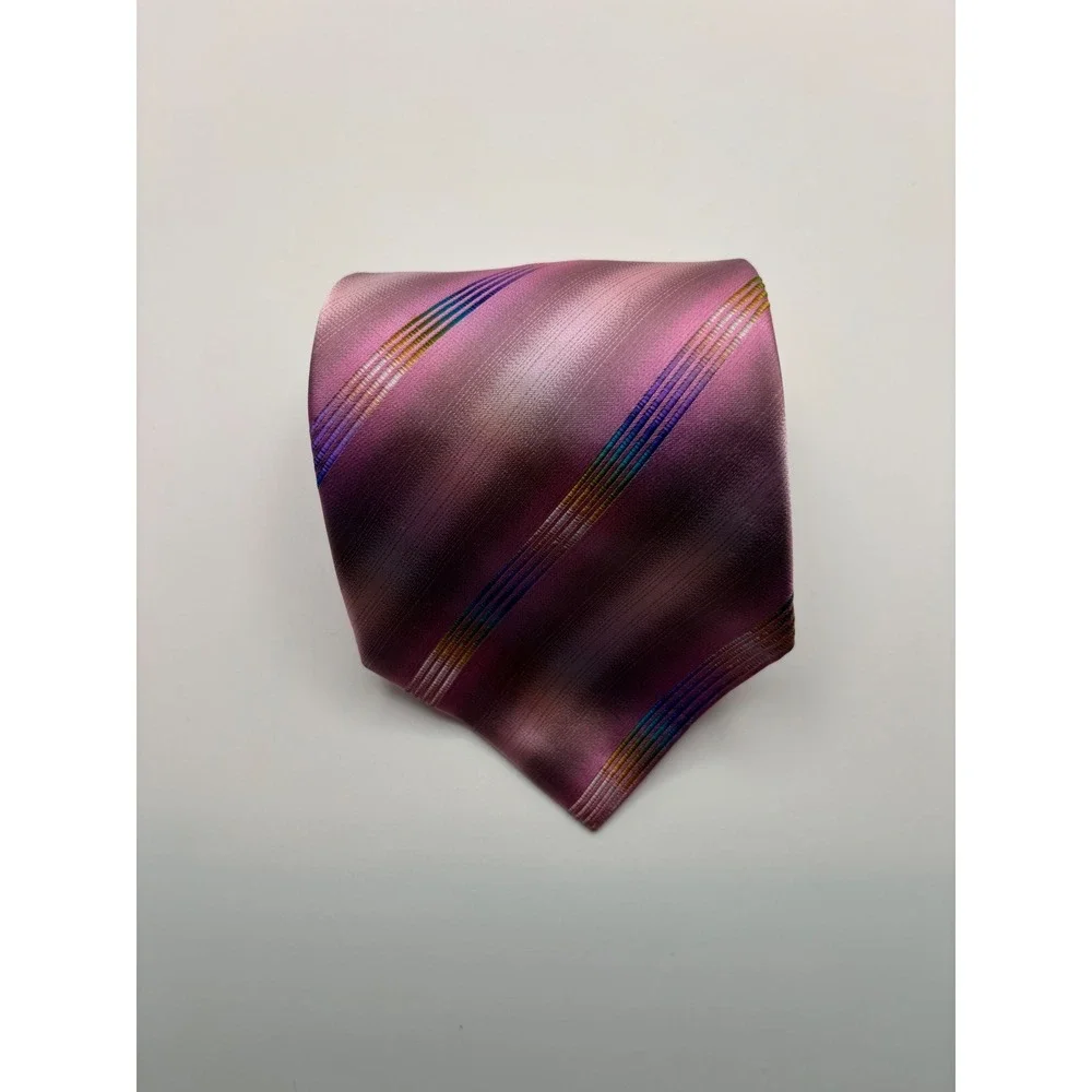 Carlo Palazzi Studio Mens Silk Tie Pink Ombre Rainbow Diagonal Stripe USA Made